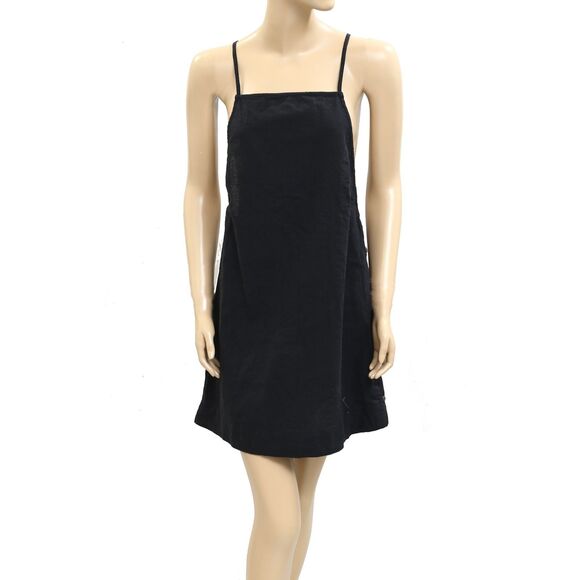 Free People Free-Est Beachside Cotton-Linen Mini Dress Black Slip Beach S 281350 - Picture 5 of 9